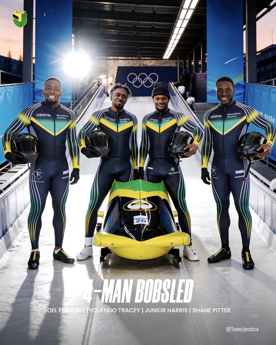 The Jamaica 4-man bobsled team 🇯🇲 of Shane Pitter, Junior Harris, Tyquendo Tracey and Joel Fearon completed their #WinterOlympics campaign just outside of the top 20 medal round with a 3rd round time of 55.45.

They finished 21st overall with a combined time of 2:46.02. 🖤💚💛