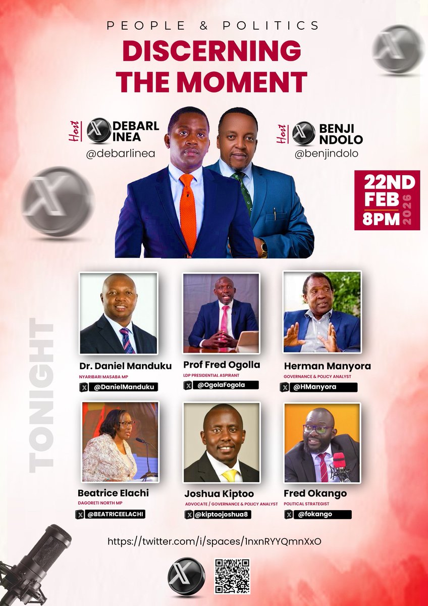 indemosz's tweet photo. Tonight at 8PM, we #DiscerningTheMoment with a powerhouse panel including Beatrice Elachi, @danielmandukuMP, @OgolaFogola, @HManyora, @kiptoojoshua8 &amp; @fokango.
Hosted by @debarlinea &amp; @BenjiNdolo.
Join the conversation that matters 
https://t.co/7DXS0SQTpj… https://t.co/MTqKXwmFFI