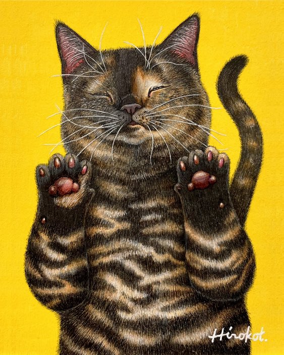 キャンバス油絵　専用　サビ猫ジジちゃんのわくわく散歩♪♪ Let's high five!