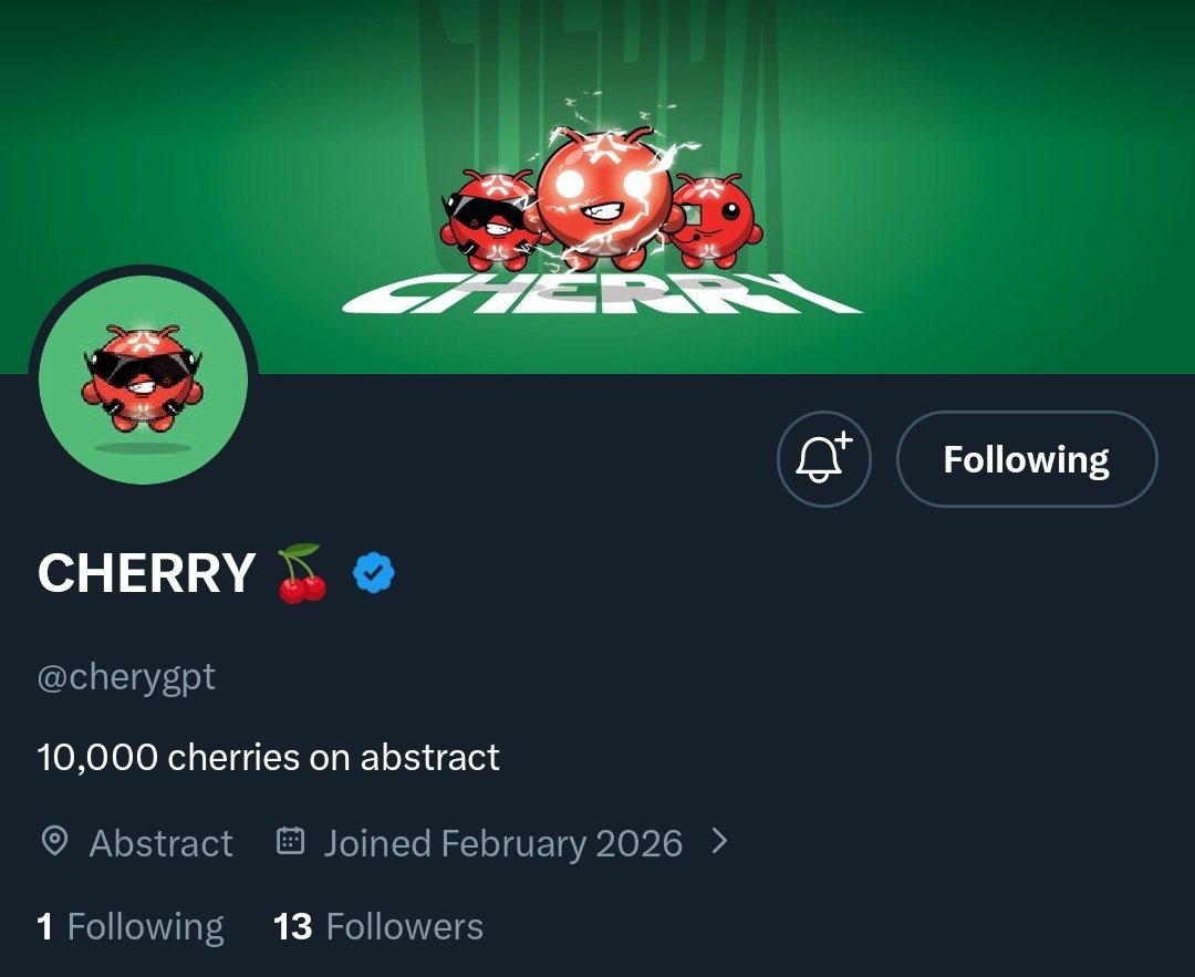 𝐄𝐚𝐫𝐥𝐲 𝐀𝐥𝐩𝐡𝐚 - <a href="/AbstractChain/">Abstract</a>

<a href="/cherygpt/">CHERRY 🍒</a> - 13 followers 

- 10,000 supply 
- like &amp; rt 
- drop evm wallets 

Abstract is gaining good traction