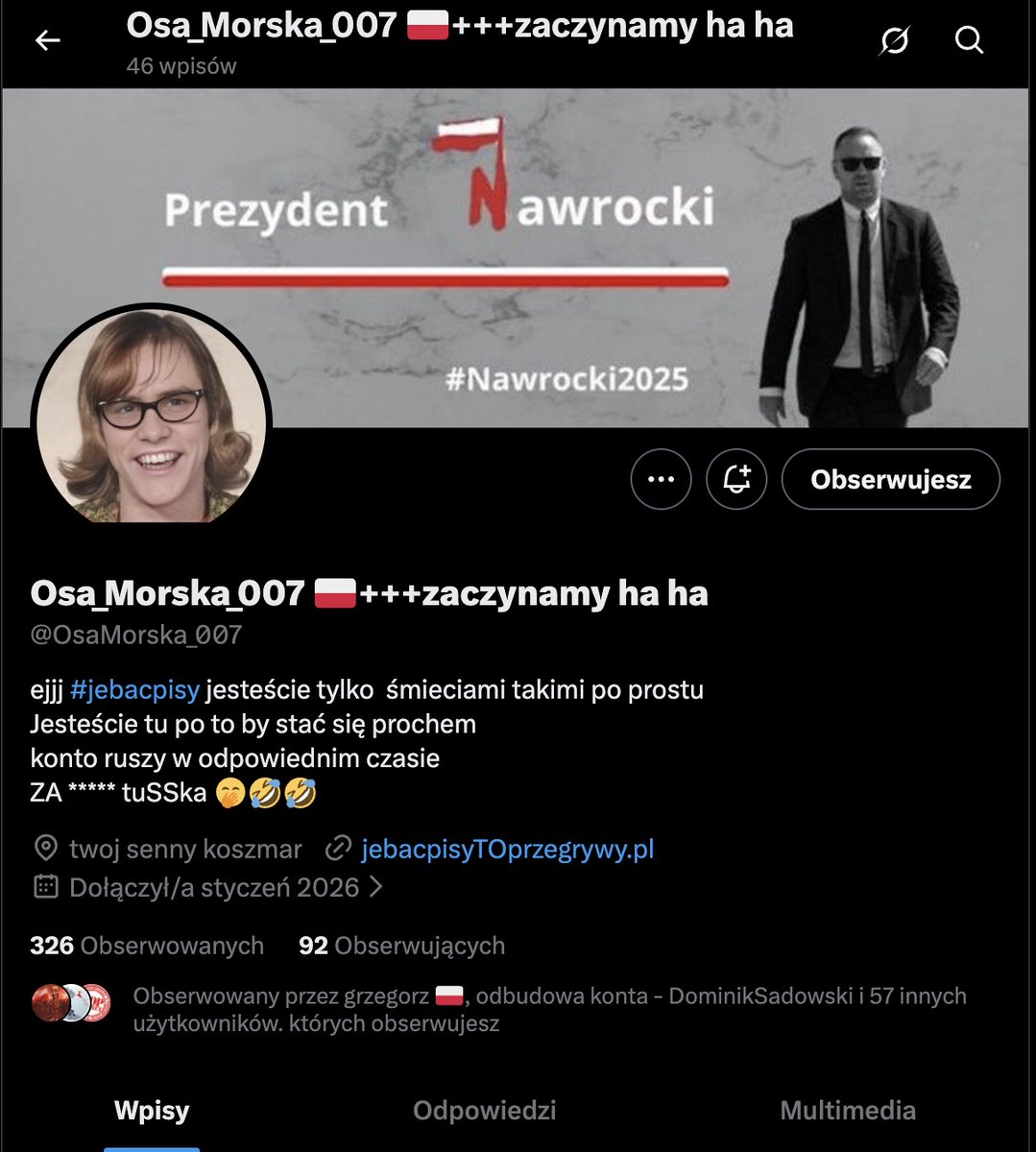 Hey prawi , OSA <a href="/OsaMorska_007/">Osa_Morska_007 🇵🇱+++zaczynamy ha ha</a> ma tych kont milion , to chyba 999.999 dajcie follow , niech walczy za nsa jak lubi , to troche walka z wiatrakami , bo to beton lewacki . 
Ja daje follow . Proszę o #RT