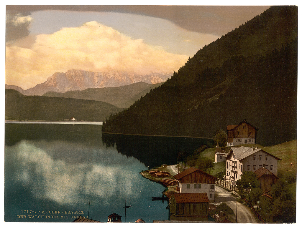 Walchensee with Urfeld, Upper Bavaria, Germany, between ca. 1890 and ca. 1900.