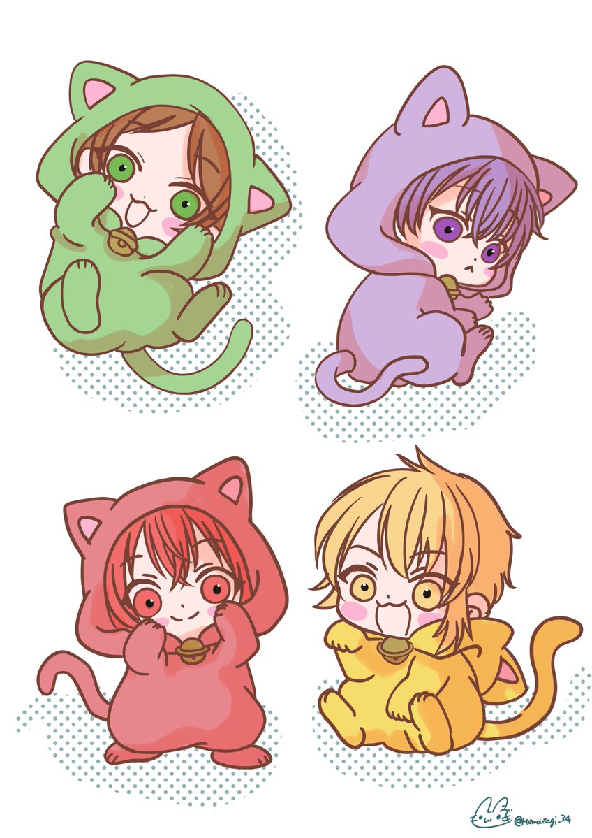 にゃんにゃんにゃんの日に合わせてニャンズを描いてみました。
素敵な素材お借りしました！