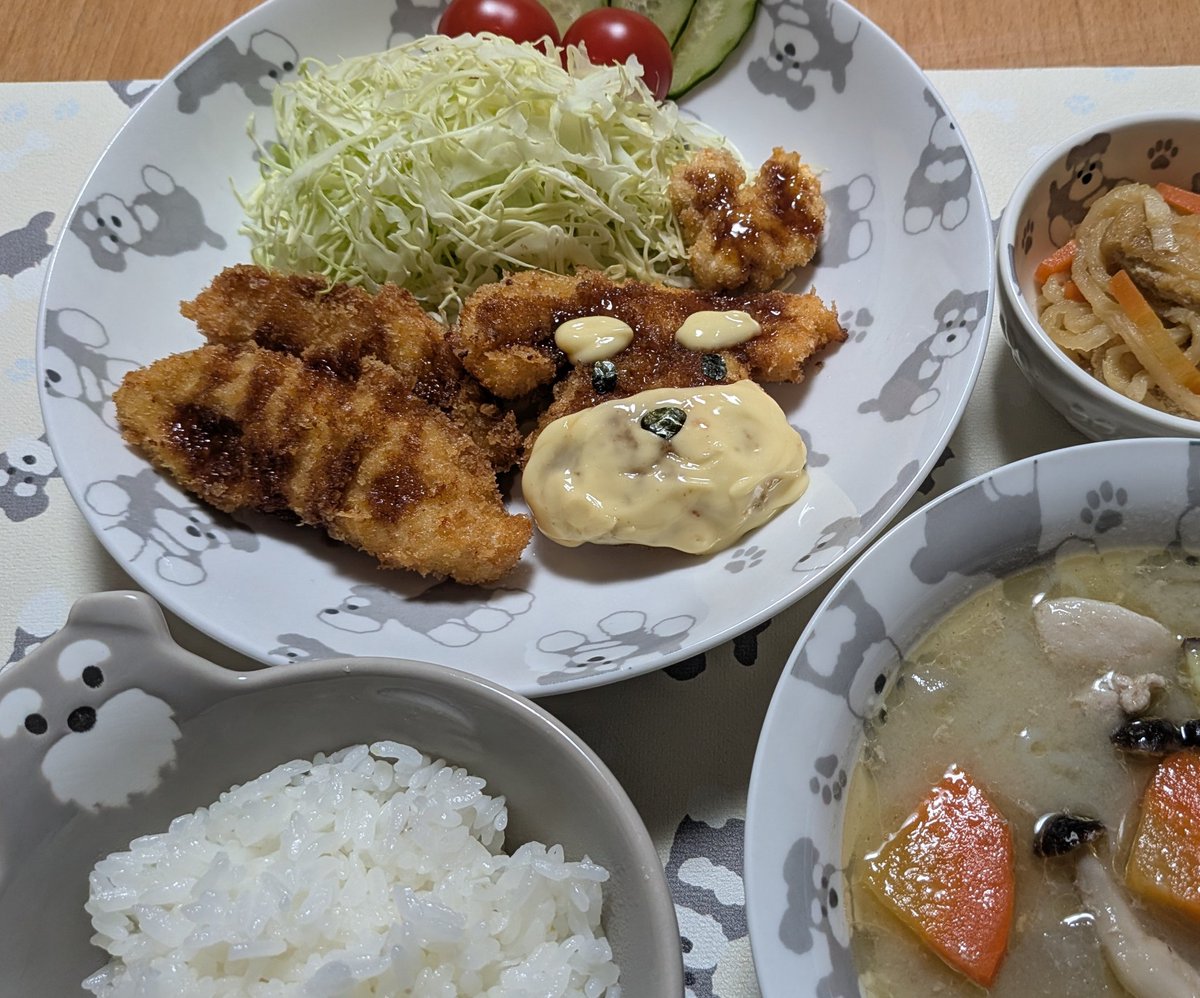 チキンカツ🐶♥作りました。