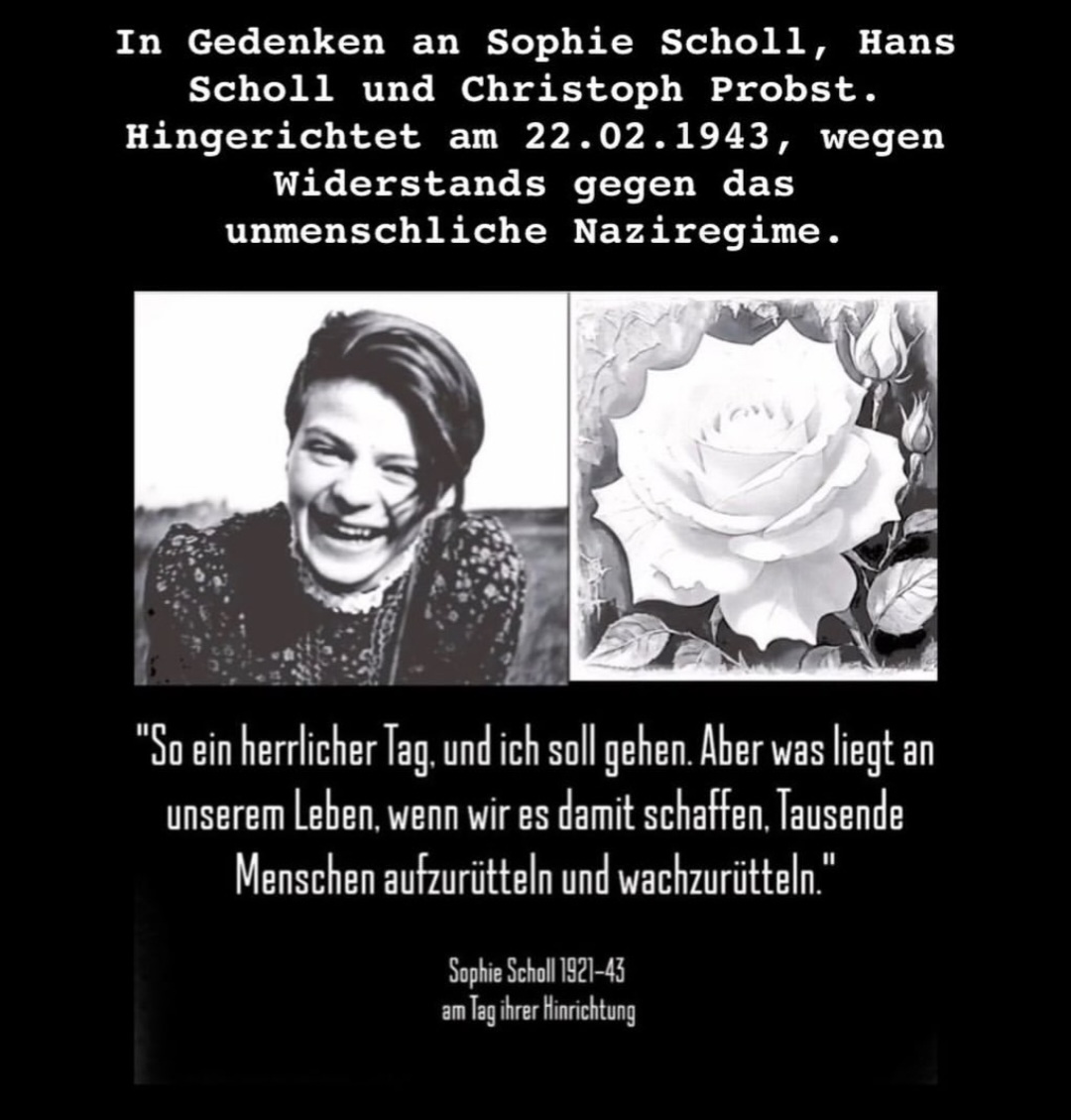 ... und viele Menschen wollen aus Dummheit, Feigheit, Unzufriedenheit, Geschichtsvergessenheit, #Rassismus, #Homophobie und Frauenfeindlichkeit wieder den gleichen Dreck wie damals!!!

SOPHIE SCHOLL WAR EINE PATRIOTIN - ihr #AfD-Wähler seid das nicht! Ihr seid feige, egoistische