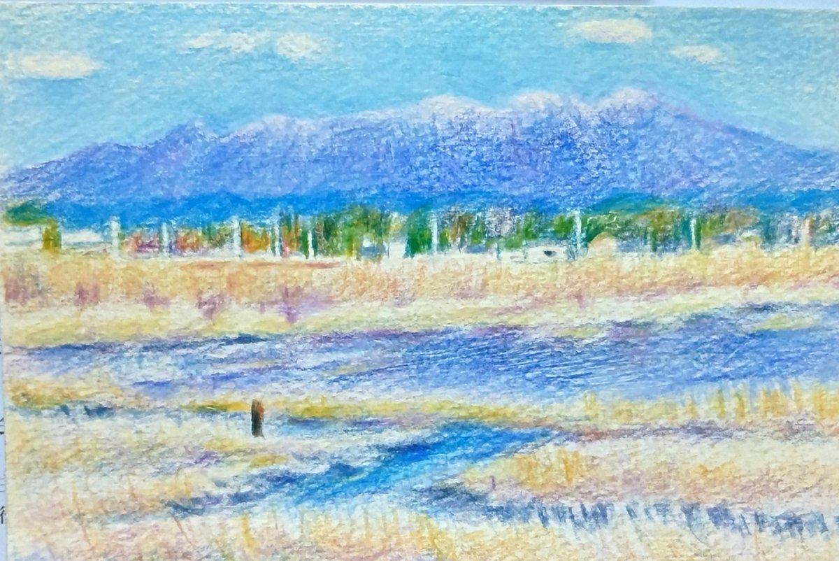 色鉛筆画  赤城山遠望
冬の多々良沼