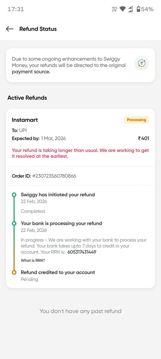 dinnyk4u's tweet image. Payment happens in seconds 💳⚡
But refund takes weeks? 🤷‍♂️
@instamart_it @Swiggy refund was expected by 1st March but why..
Kindly update and resolve ASAP.
#RefundDelay #Instamart #CustomerRights