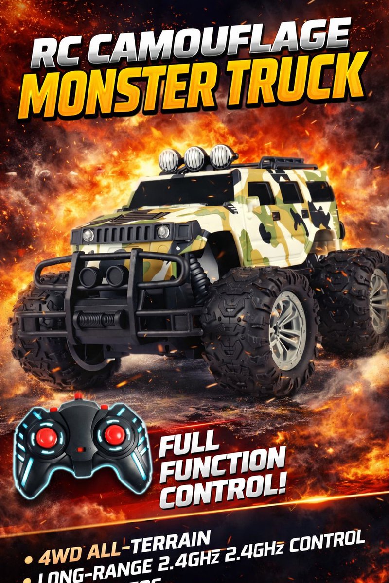 RC Camouflage Monster Truck 🔥
Power look  Powerful control 🎮
All-terrain beast ready for action!
Kids &amp; big kids ki perfect fun toy 
👉 Full control. Full thrill.

amzn.to/4qPRMKo

#MonsterTruck #RCToy #AllTerrain #KidsToys #RemoteControl #FunRide 🚙🔥