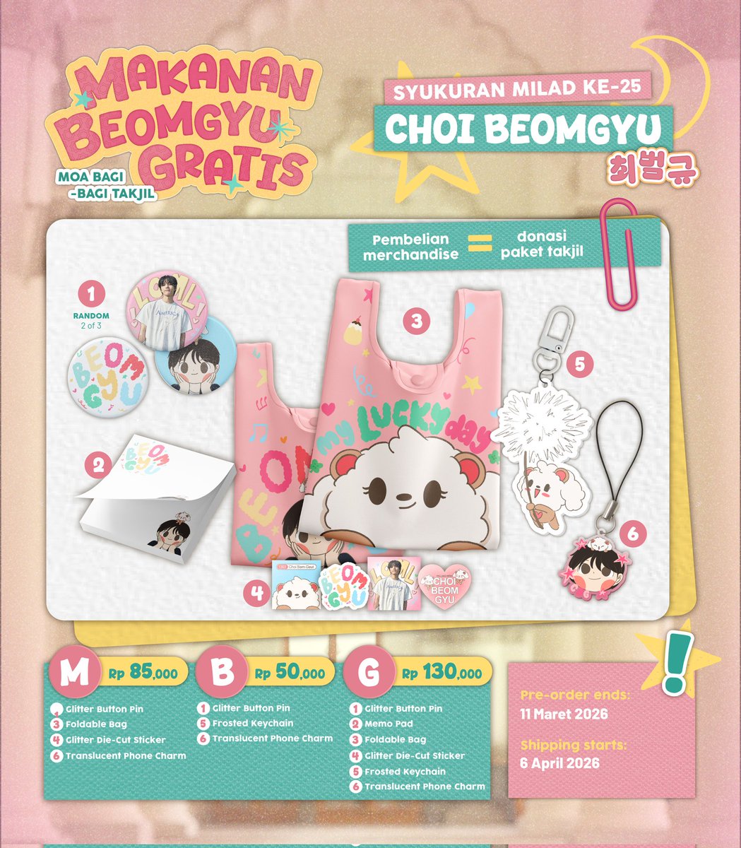 BEOMBASTlC's tweet photo. โญ๏ธ 2026 #BEOMGYU charity & birthday project by @semoaloka x @moa_surabaya โญ๏ธ
๐ Makanan Beomgyu Gratis ๐ด
Jakarta
โญ๏ธ Donasi Merchandise
https://t.co/MCgUepfvz4
โญ๏ธ Donasi non Merchandise
https://t.co/q4nj22kbqL
#๋ฒ๊ท #ใใ ใฎใฅ
#MBGyu #tomorrow_x_together https://t.co/g3GSuI2QVK