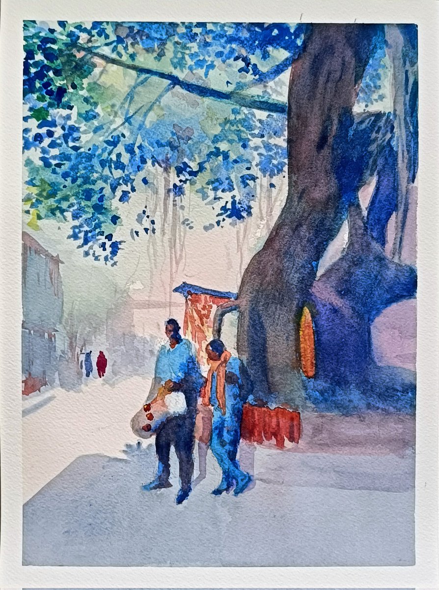 門前の樹下 インド北方の寺院にて アルシュ水彩紙 F4サイズ #透明水彩