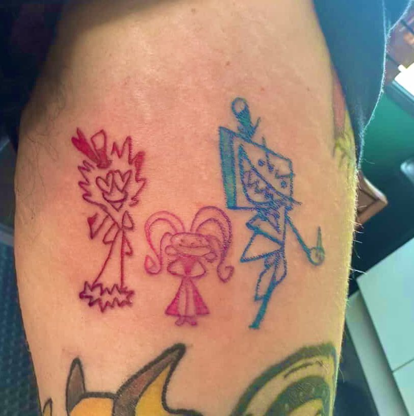 When you have adult money and your tattooist has a spare hour session 👌 Gotta have Vox’s drawing of the Vees #HazbinHotel #HazbinHotelVox #VoxValVel