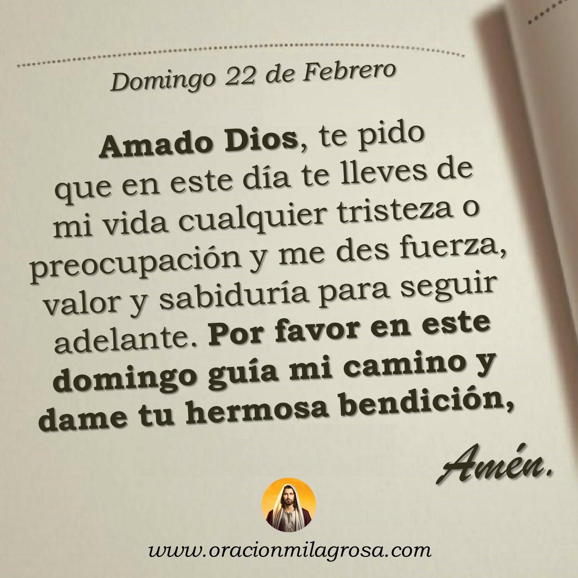 Oración para el domingo 22 de febrero de 2026: oracionmilagrosa.com/2016/09/paz.ht… ✨