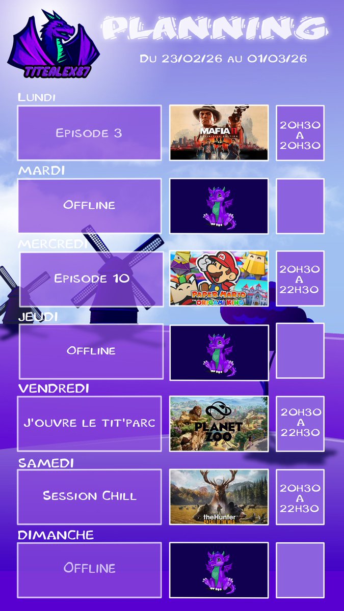 AlexClnc's tweet photo. 206ème planning ! #MafiaIIDefinitiveEdition #PaperMarioTheOrigamiKing #PlanetZoo #TheHunterCallOfTheWild 
https://t.co/BdNXstXtfz https://t.co/CqDHrbi4pY
