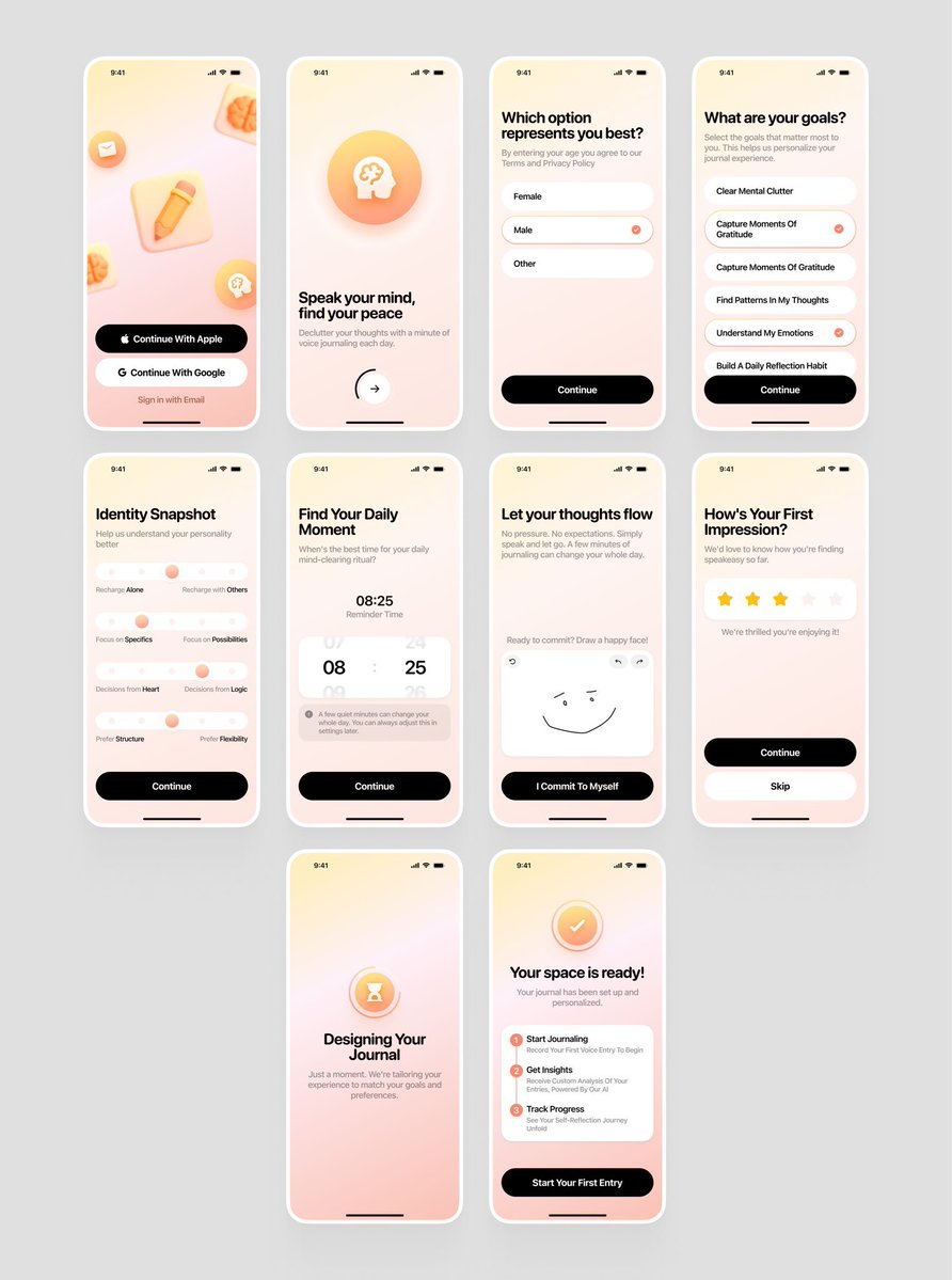 8 screen onboarding did for a journal app
