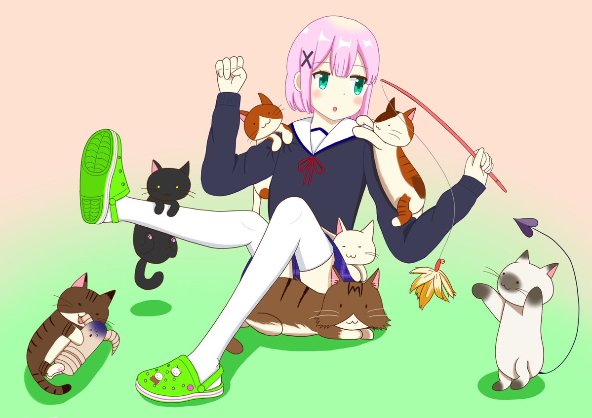 ねこに群がられ委員会🐱🍑 #猫の日 #まちカドまぞく #千代田桃