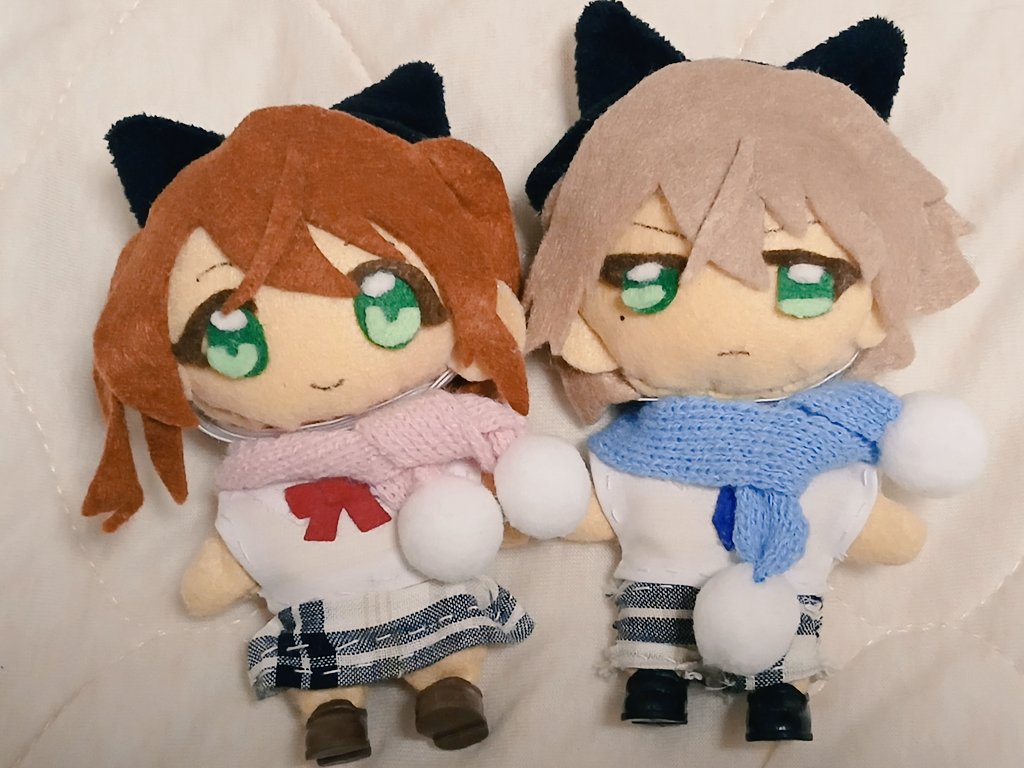 久々の兄妹ぬい！猫の日なのでにゃんこ仕様に🐱マフラーもつけてみまし