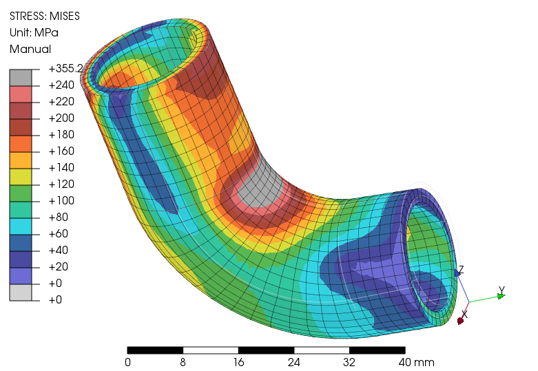 xyont1's tweet photo. all hexahedral (quadratic, reduced-integration) element meshing of tubular pipe elbow using sweep and quasi-structured quad as base without surface partitions #PrePoMax #Gmsh #CalculiX https://t.co/6QmxvkIjeK