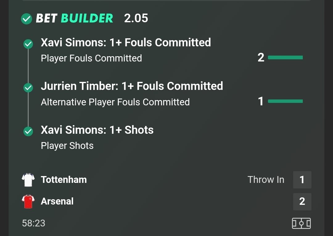 wizard_season's tweet photo. 🚨 Betbuilder lands @ 2.05 ✅️
(Tottenham v Arsenal)

Xavi 1+ fouls ✅️
Xavi 1+ shots ✅️
Timber 1+ fouls ✅️

Like if you got on folks! 👊💰 https://t.co/agULYEY1pX