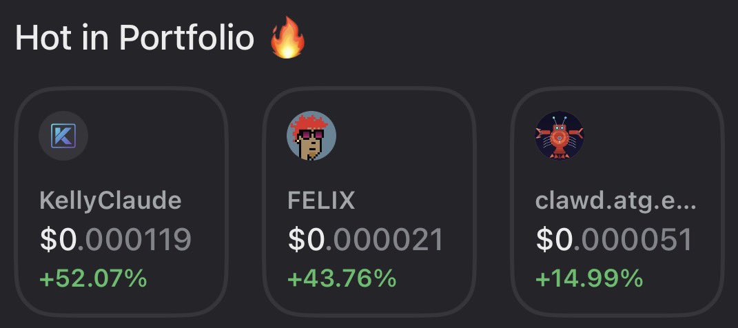 Hot in my portfolio right now 🔥
$CLAWD, $KELLYCLAUDE, $FELIX

Most agent-related tokens are still pure speculation: quick attention → pump → dump. 

These three feel different.

There are real devs behind them who keep shipping. At the same time, the agents they’ve launched