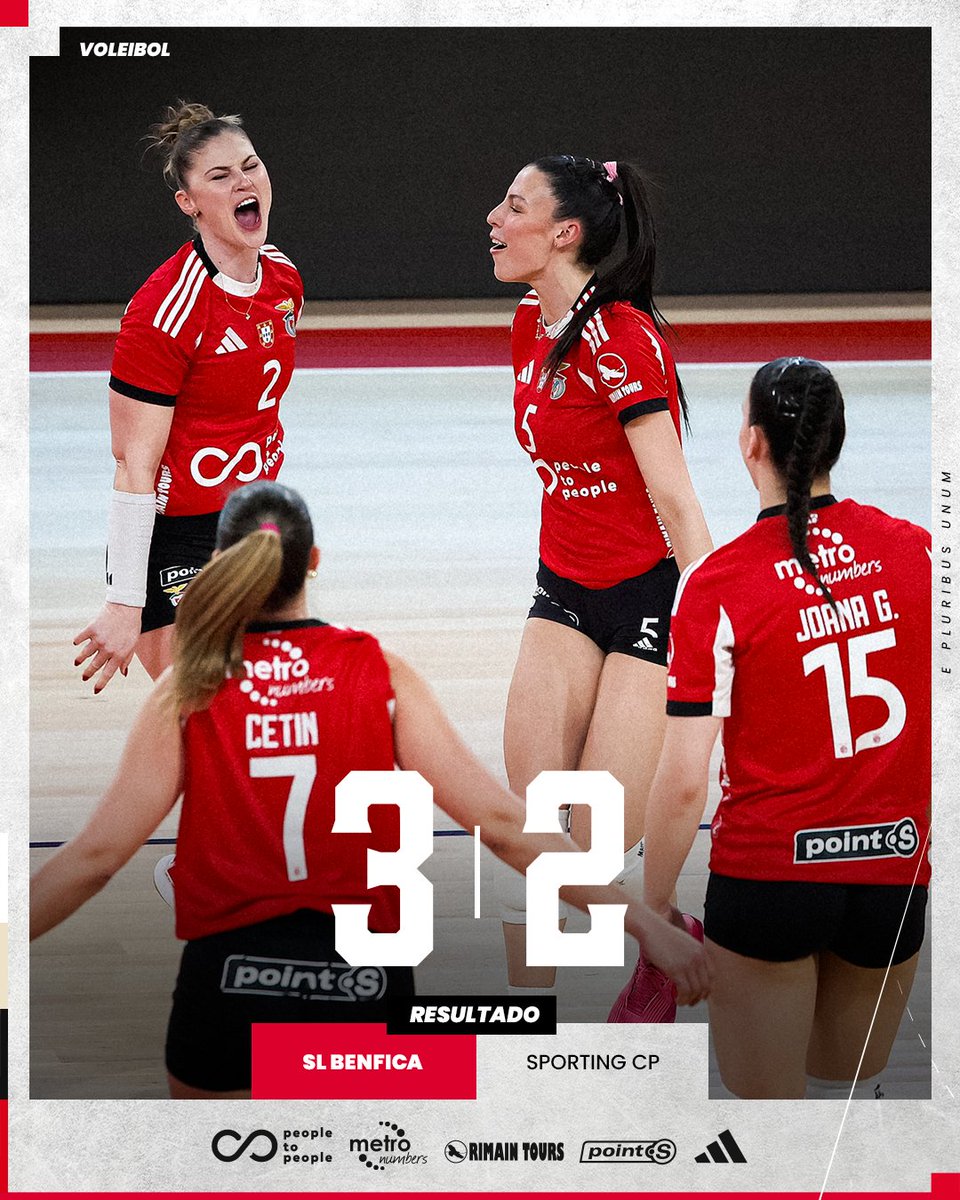 O Dérbi é nosso! 🔴⚪

Vitória do #VóleiBenficaFem frente ao Sporting CP na 20.ª jornada da 1.ª fase do Campeonato Nacional, decidida na negra.

🏐 Parciais: 25-19 | 21-25 | 18-25 | 25-14 | 15-12