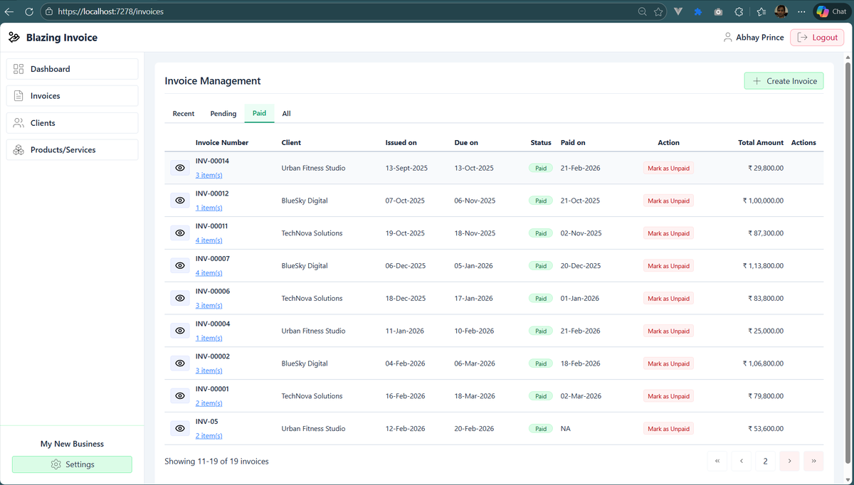 AbhayPrince3's tweet photo. I recently built an Invoicing Web App using Blazor Interactive Server and Tailwind CSS 4 in .NET 10
I want to share a quick demo of the app
#dotnet #blazor #blazorserver #net10 https://t.co/TEQPCsN5mV