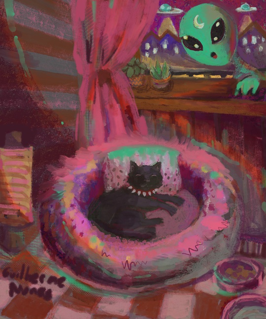 Cat sleeping soundly has no idea that an alien invasion is taking place