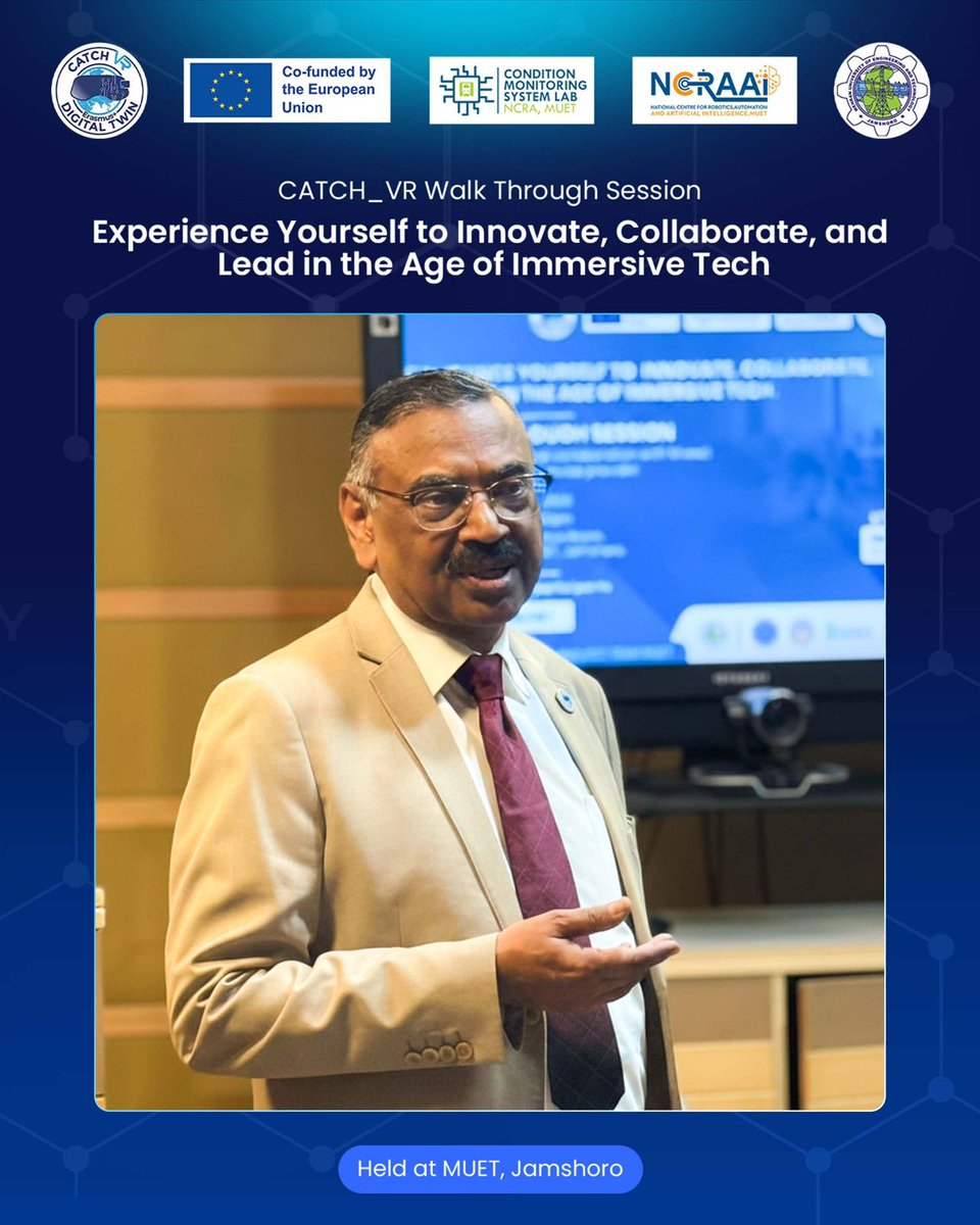 CatchVR_'s tweet photo. An immersive step into the future! 🚀

The CATCH_VR Walk-Through Session, in collaboration with Mixeal, explored AI &amp; VR fundamentals, tools and immersive gaming, inspiring students to innovate and lead.

Thank you Team CATCH_VR MUET &amp; NCRAAI!

#CATCHVR2026 #MUETJamshoro #NCRAAI https://t.co/PF2Cfb9x1l