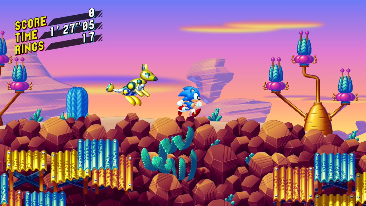 Was looking for inspiration to practice on projects this upcoming week when I noticed this:
Left is Sonic Origins' ending cutscene (the one people thought was teasing Superstars), right is (of course) the 2.5D Sonic prototype made by Evening Star featuring 'The Outback Zone'.
