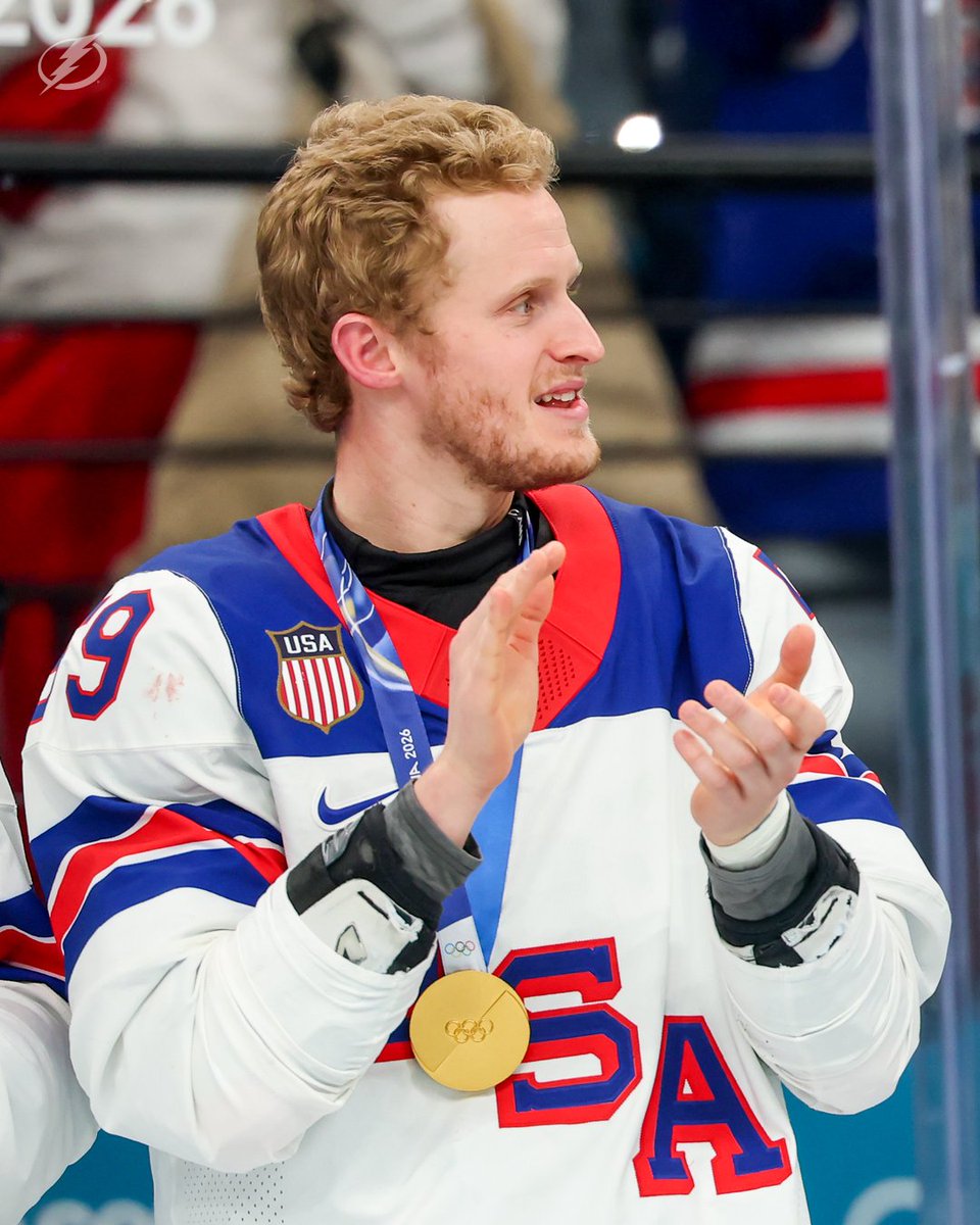 TBLightning's tweet photo. Updated reminder: Jake Guentzel is a Bolt and an Olympic gold medalist 🥇 https://t.co/DPF9hhoG4m