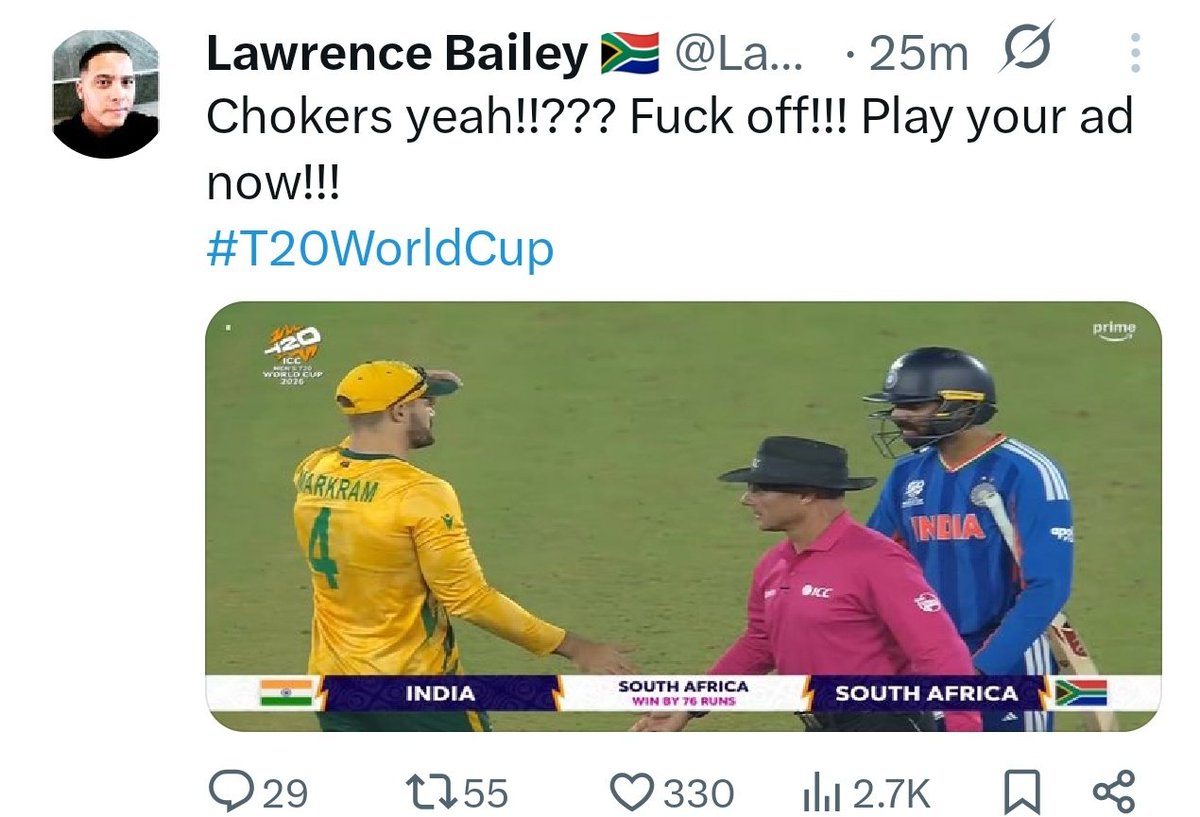 I won't say a word against these south african fans tonight, they have every right to post these stuff!!