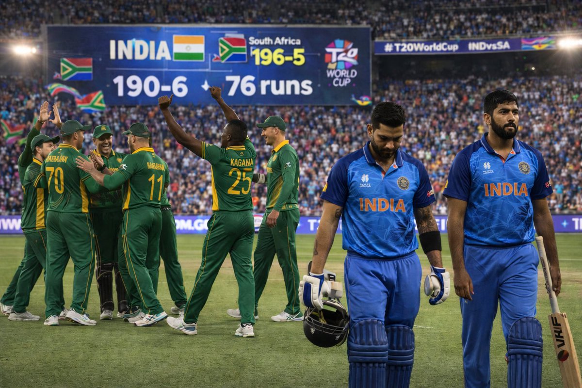 jaggirm's tweet image. #IND/SA
South Africa delivered commanding performance to outclass India by 76 run in their super 8 game at T20 World Cup 2026 in Ahmedabad