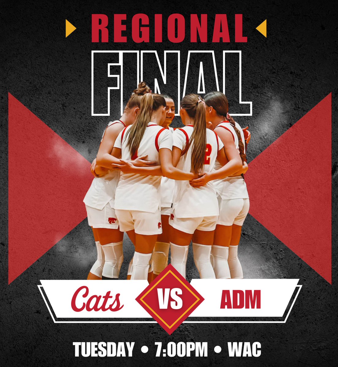carlisle_girls's tweet photo. Let’s PACK THE WAC one last time as the Cats play to earn a trip to the state tournament. 
REGIONAL FINAL game in the WAC Tuesday night at 7pm. 
🚨BE THERE!🚨 https://t.co/tdsoXhcCnA