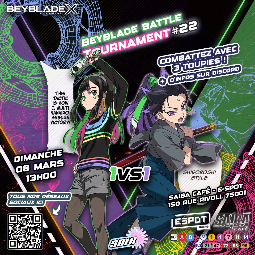 Dernière ligne droite pour cette saison des Beyblade Battle Tournament avec cette 22ème édition 🌀❌

On se retrouve au sommet le dimanche 08 mars, 13h00, Saibā Café/E-Spot.