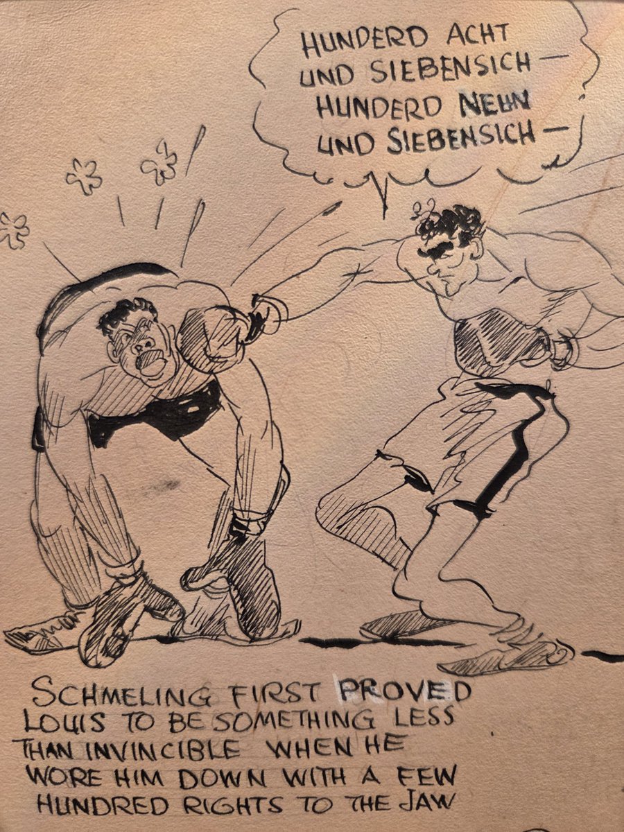 WegerichC's tweet photo. Introducing the newest art of our collection...

#WillardMullin the most famous sports cartoonist of the United States painted this gorgeous #cartoon of #JoeLouis fights in probably 1946...

Titled: "Either to win or be massacred..."

#wegerichcollection 
#boxing #boxinghistory https://t.co/WwhuPzZBAQ