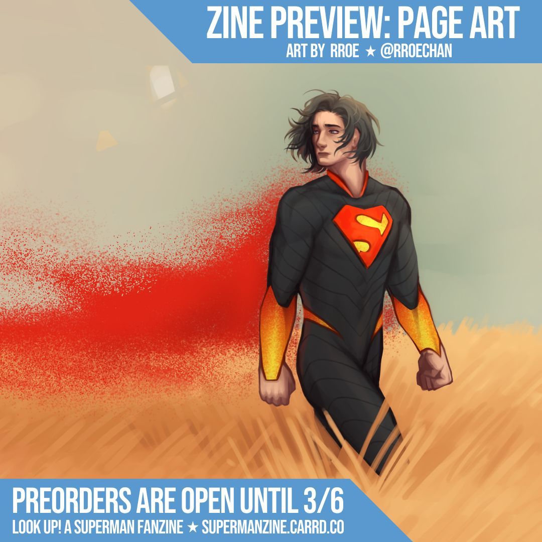 ZINE PREVIEW ☀️

Page Art
by rroe (<a href="/rroechan/">RROE (肉) 💤</a>)

Preorders are open until March 6th!
★ supermanzine.carrd.co ★

#superman #zine #clarkkent #fanzine #dc #pageart