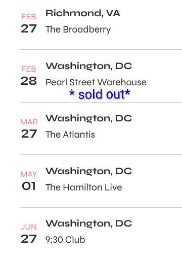 our upcoming shows:
