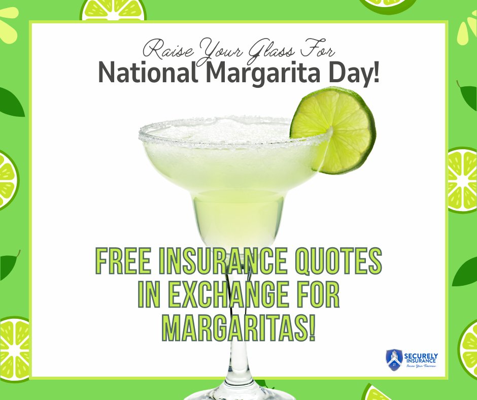 securelyinsure's tweet image. It’s National Margarita Day! 🍹 Salt, lime, and savings? Yes please! 
Raise your glass and celebrate because we’re offering FREE insurance quotes in exchange for margaritas! #CheersToSavings #SecurelyInsure

702-780-0306
service@securelyinsure.com
securelyinsure.com