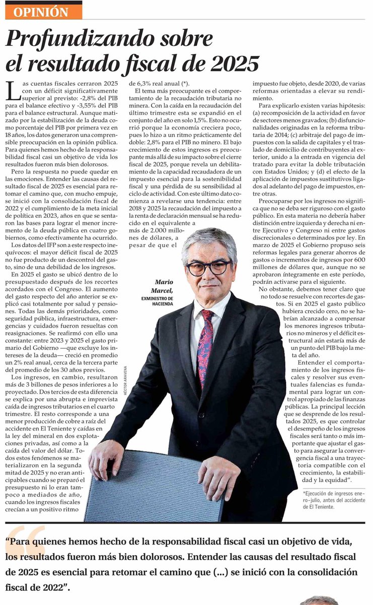 Esta columna del ex ministro Marcel es un muy buen aporte a los desafíos fiscales del país.