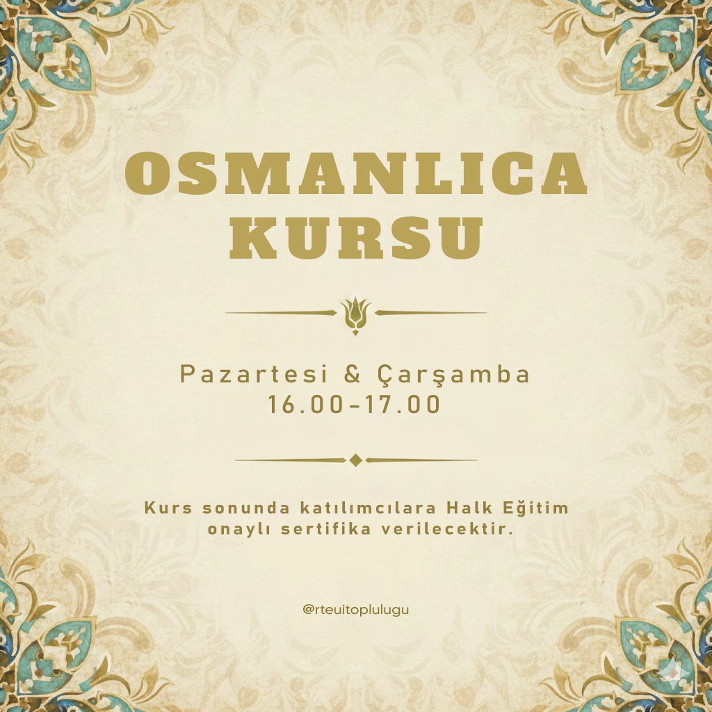 Geçmişin metinlerini kendi dilinden okuyabilmek, arşiv belgelerini anlayabilmek ve kültürel birikimimizi daha yakından tanımak isteyen herkesi bekliyoruz. 🗃️

Sınıf planlaması katılımcı sayısına göre yapılacaktır. Katılmak isteyenlerin bizimle iletişime geçmesi rica olunur.