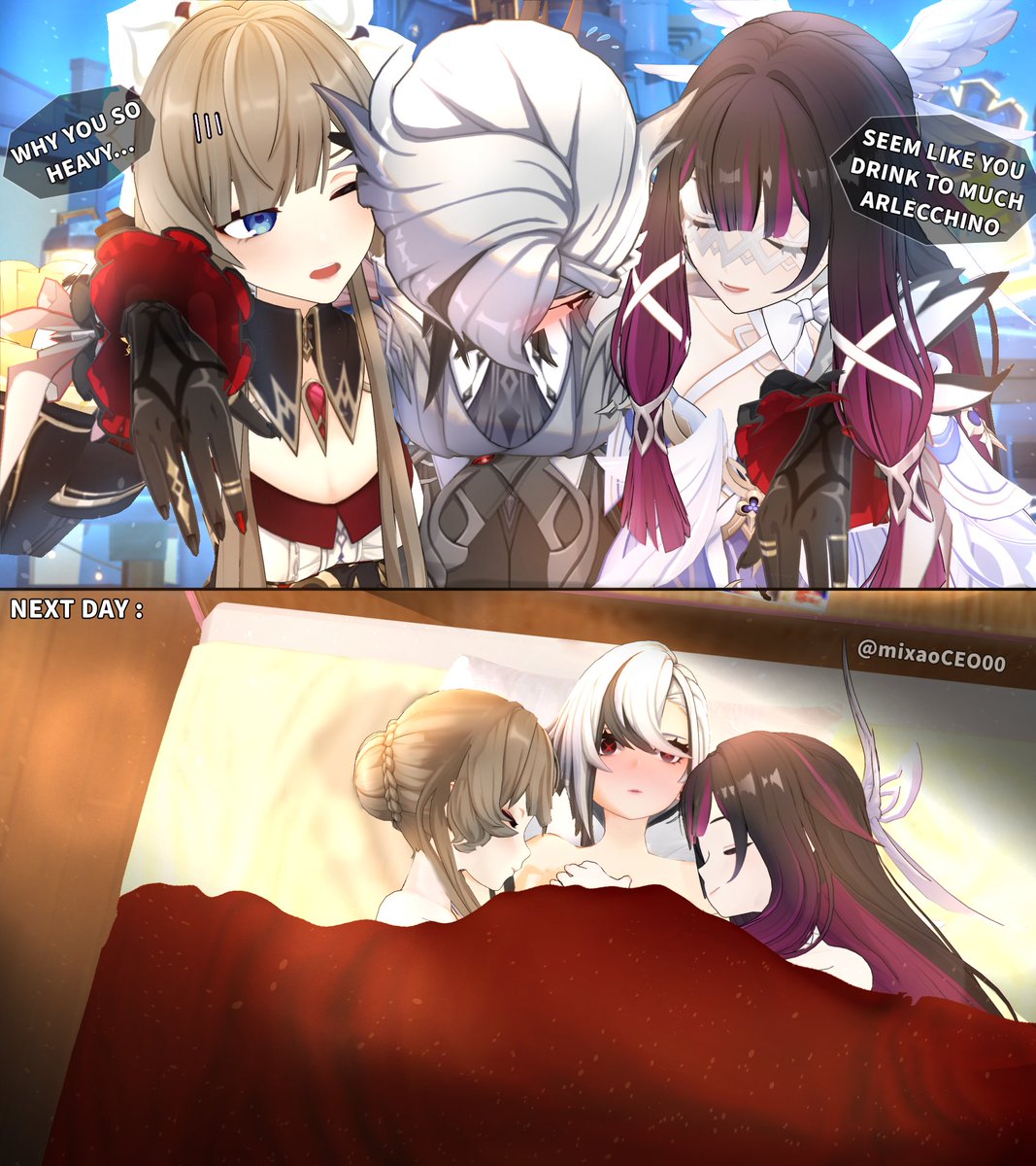 mixaoCEO00's tweet photo. What happen when she's drunk 👀?
#GenshinImpact #Columbina #Arlecchino #Sandrone #Arlesandbina https://t.co/1QEZq0p4wl