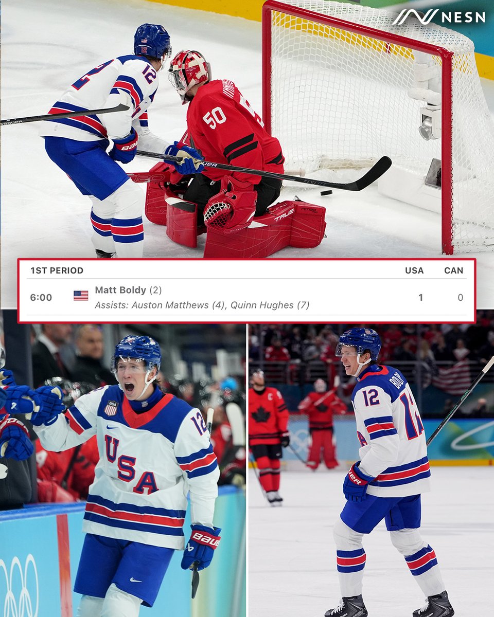 THE BOSTON KID!! 🚨

Milford, MA Native &amp; <a href="/BC_MHockey/">BC Men's Hockey</a> Alum Matt Boldy Strikes First as the U.S. Leads Canada 1-0 🔥