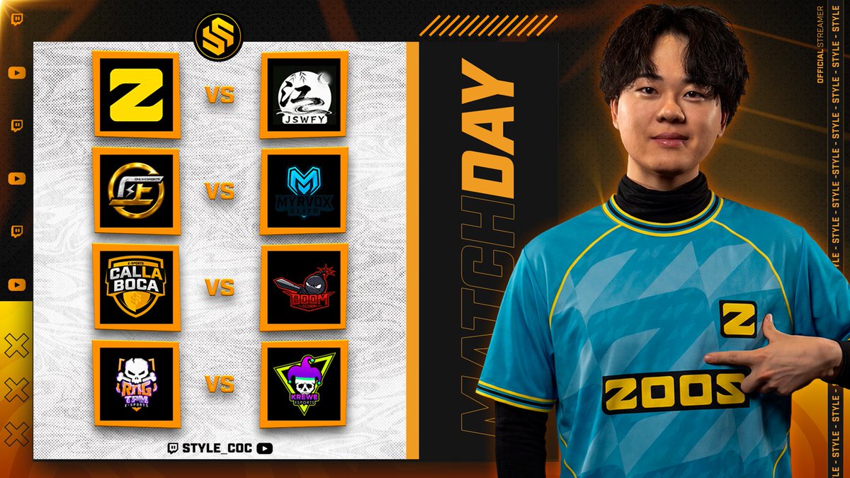 🥳 LIVEEEEEEEE!

Vamos con el Domingo! 4 Guerrazas TOP! 😍

🏆 Shifters - Strategic - Meteor

✅ Zoos Esports 🆚 JSWFY
✅ Only Esports 🆚 Myrvox Elite
✅ CLB Esports 🆚 Boom Academy
✅ RNG x TPM 🆚 Krewe Esports

TODO el MUNDO para DENTRO! ❤️

🟣 twitch.tv/style_coc
🔴