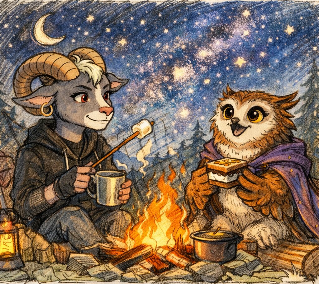 Under the glowing Camp Haven sky, I share my first magical night by the fire with Vera🦉 warm camp food in our hands, sparks dancing like tiny stars✨️
In this moment, stories awaken, creativity glows and the Haven already feels like home 🏕
 <a href="/DataHaven_xyz/">DataHaven 🫎</a>
