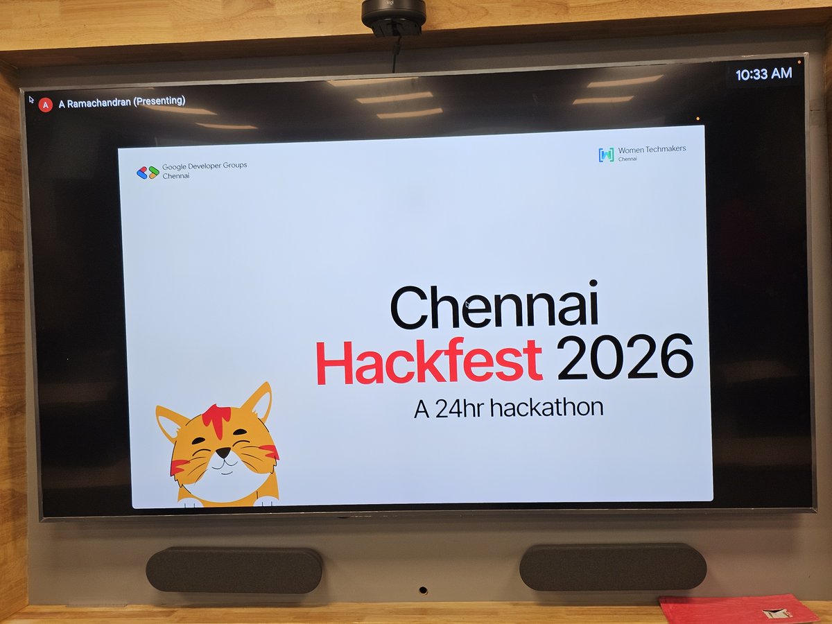 zhaambo_'s tweet photo. Hackfest 2026 organized by @GDGChennai was 🔥 Easily one of the best hackathon experiences I’ve had. Super well organized, great vibes, and fun convos with @InsomniacCode, @A_Ramachandran_ and @nav_s15. W GDG Chennai team - thanks for the GCP Credits :P https://t.co/dO1tzo7RDa