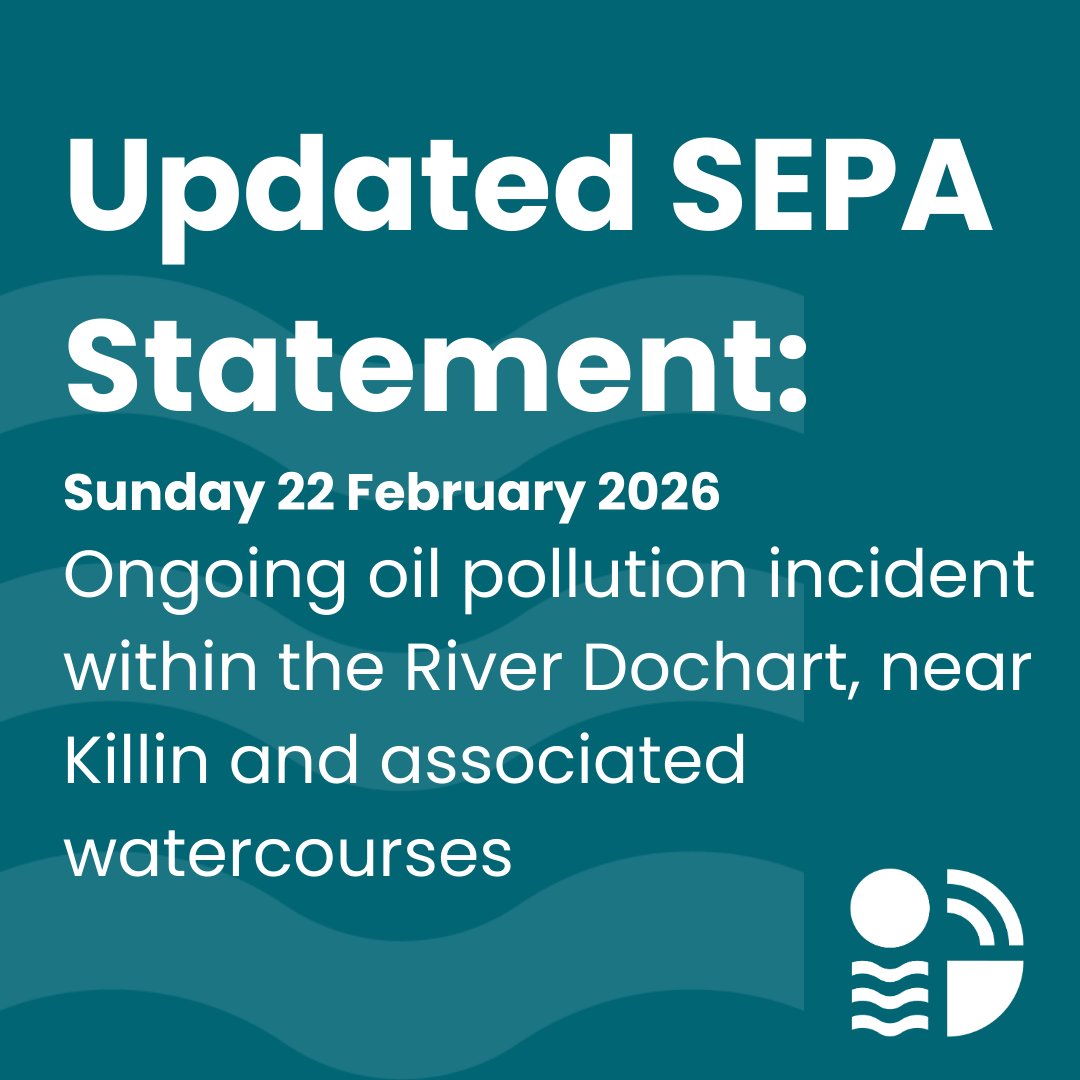 ScottishEPA's tweet photo. Update - Sunday 22nd February

Investigations are continuing into the ongoing oil pollution incident within the River Dochart, near Killin.

This morning (Sunday 22nd February), our officers have carried out a visual inspection of the Loch Tay and River Tay and the situation has improved. The east end of Loch Tay was clear, and no impacts were evident in the River Tay from Kenmore to Aberfeldy.

For more information on the situation, please see our statement: https://t.co/sMHQNsju9g

Updates will continue to be issued when available.