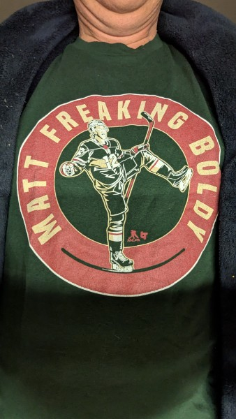 My kid got me this shirt for Xmas, it's the perfect fit for this morning. #ushockey #mnwild