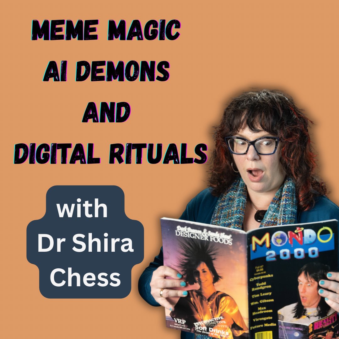 AngelaPuca11's tweet photo. Join us live TODAY Sunday 22 February at 6 pm UK time (1pm EST) for a conversation with Dr Shira Chess on the hidden entanglements between digital culture and the occult,
👉https://t.co/yzCkocuzau
#technopaganism #aiwitchcraft #aiesotericism #mememagic https://t.co/GD3rVh2Cww