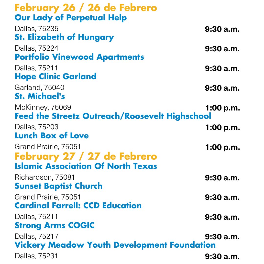 CCofDallas's tweet photo. Take a look at this week's Mobile Community Pantry locations. Food will be distributed on a first-come, first-served basis. For more information and other sites, please visit https://t.co/uhUP8UXPR2.
#CCDallas https://t.co/e9wGyQq6P8