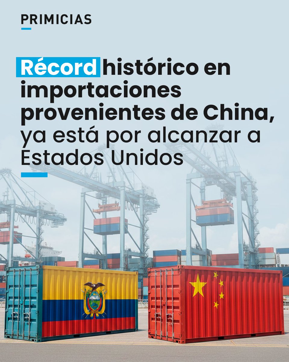 En 2025, Ecuador registró un récord histórico en sus importaciones provenientes de China. A poco de cumplir el segundo año de la firma del acuerdo comercial, es el segundo país de origen de compras. prim.ec/JfOY50YjB3Z
