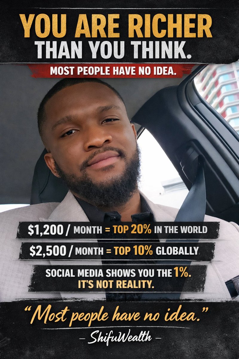 Here’s why I love posts like this, especially because of what most people don’t realise…

If you earn just $1,200 per month (about $15K yearly), you are already among the top 20% of earners globally.

Once your income reaches around $30K per year ($2.5K/month), you step into the
